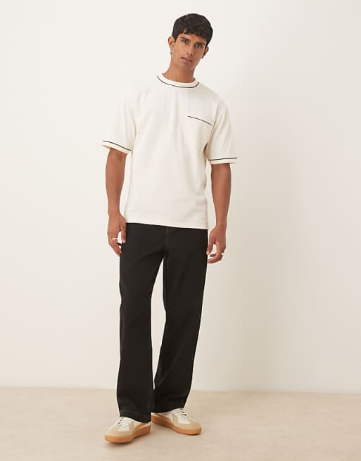 ASOS DESIGN Heavyweight 240gsm Relaxed Fit T-shirt With Piping Detail In Ecru