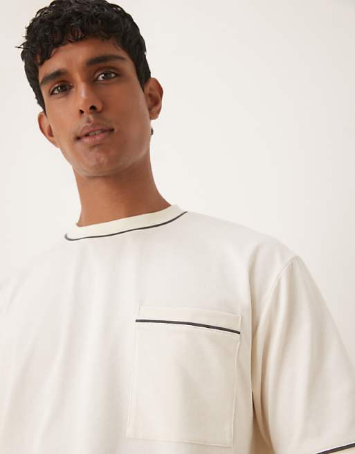 ASOS DESIGN Heavyweight 240gsm Relaxed Fit T-shirt With Piping Detail In Ecru