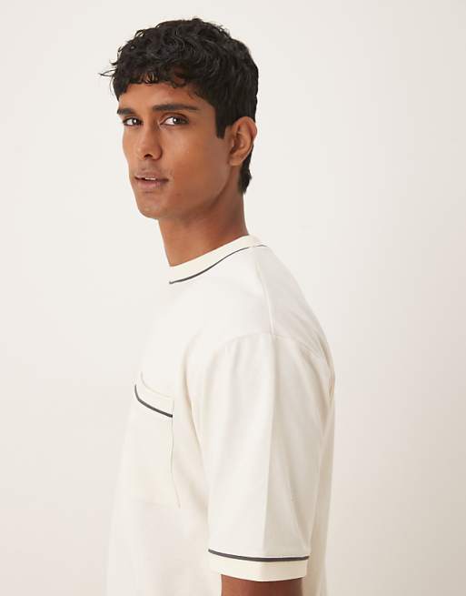 ASOS DESIGN Heavyweight 240gsm Relaxed Fit T-shirt With Piping Detail In Ecru