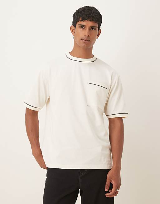 ASOS DESIGN heavyweight 240gsm relaxed fit t-shirt with piping detail in ecru