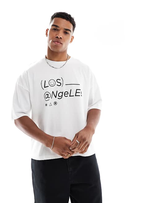 ASOS DESIGN Heavyweight Boxy Dropped Shoulder Oversized T-shirt With City Print In White