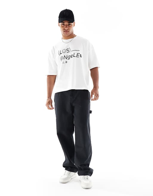 ASOS DESIGN Heavyweight Boxy Dropped Shoulder Oversized T-shirt With City Print In White
