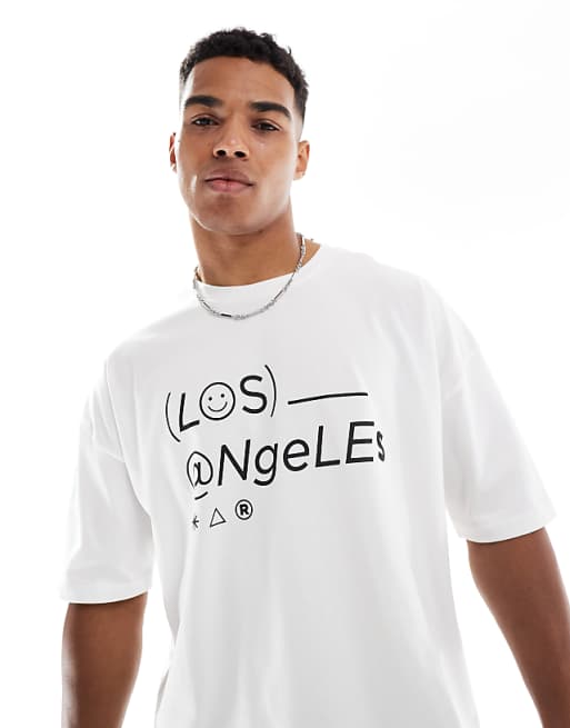 ASOS DESIGN heavyweight boxy dropped shoulder oversized t-shirt with city print in white