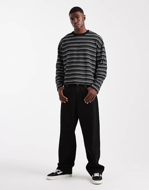 ASOS DESIGN Heavyweight Boxy Long Sleeve T-shirt In Black Texture Stripe