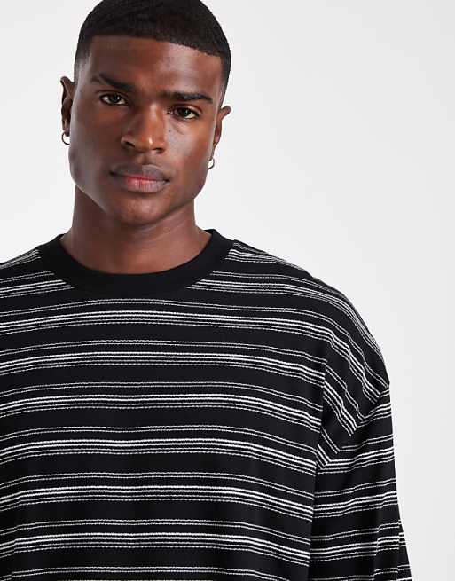 ASOS DESIGN Heavyweight Boxy Long Sleeve T-shirt In Black Texture Stripe