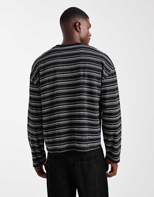ASOS DESIGN Heavyweight Boxy Long Sleeve T-shirt In Black Texture Stripe