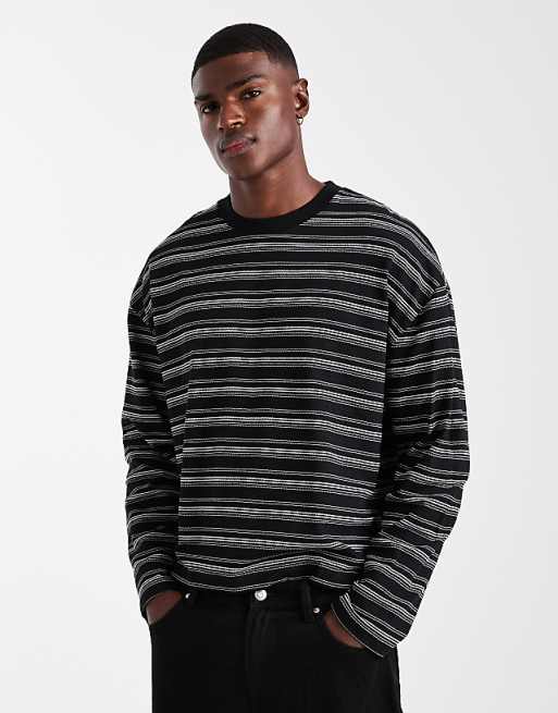 ASOS DESIGN heavyweight boxy long sleeve t-shirt in black texture stripe