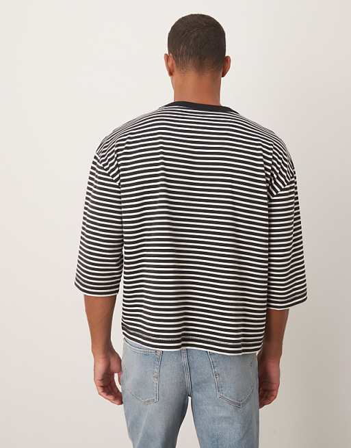 ASOS DESIGN Heavyweight Boxy Oversized Half Sleeve T-shirt In Black And White Stripe
