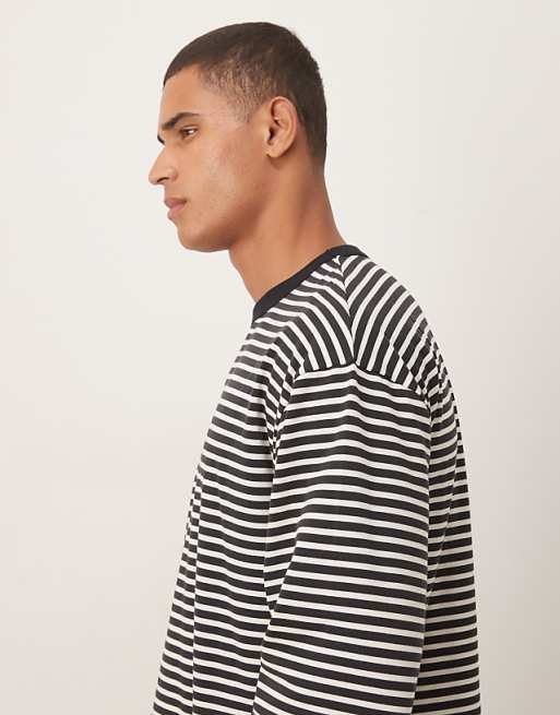 ASOS DESIGN Heavyweight Boxy Oversized Half Sleeve T-shirt In Black And White Stripe