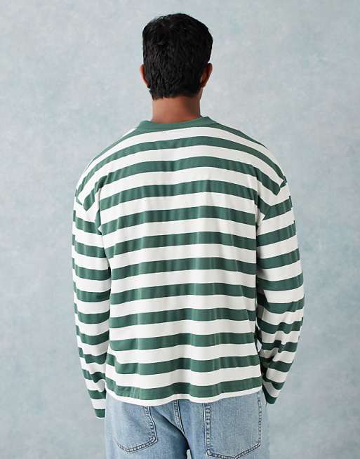 ASOS DESIGN Heavyweight Boxy Oversized Long Sleeve T-shirt In Green Stripe