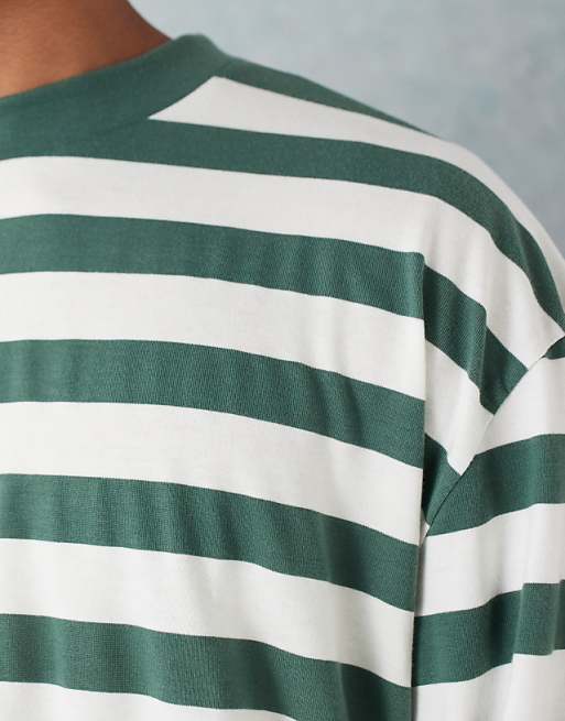 ASOS DESIGN Heavyweight Boxy Oversized Long Sleeve T-shirt In Green Stripe