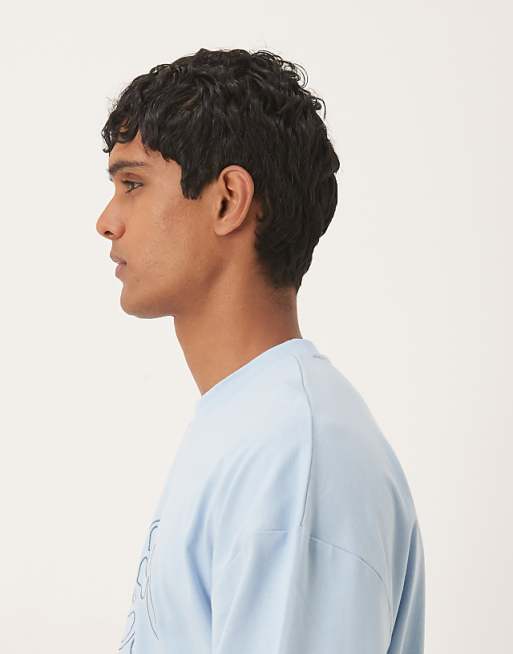 ASOS DESIGN Heavyweight Boxy Oversized Long Sleeve T-shirt With Dropped Shoulder And Embroidered Text In Blue
