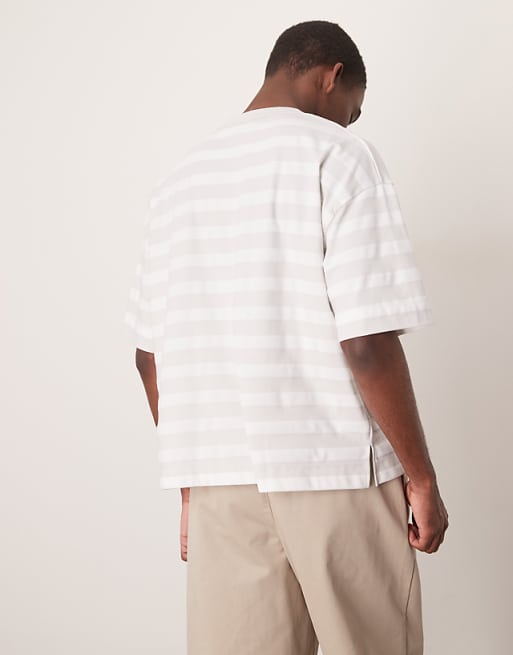 ASOS DESIGN Heavyweight Boxy Oversized T-shirt In Grey And White Stripe