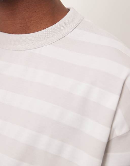 ASOS DESIGN Heavyweight Boxy Oversized T-shirt In Grey And White Stripe