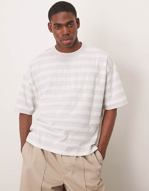 ASOS DESIGN heavyweight boxy oversized t-shirt in grey and white stripe