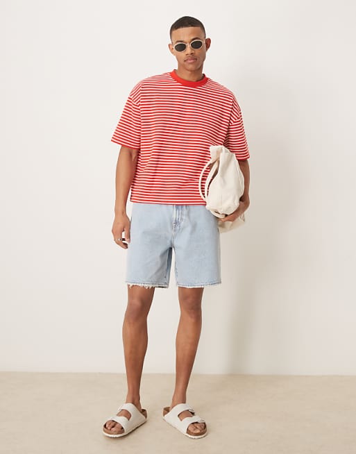 ASOS DESIGN Heavyweight Boxy Oversized T-shirt In Red And White Stripe