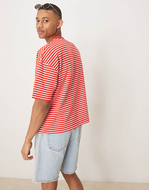 ASOS DESIGN Heavyweight Boxy Oversized T-shirt In Red And White Stripe