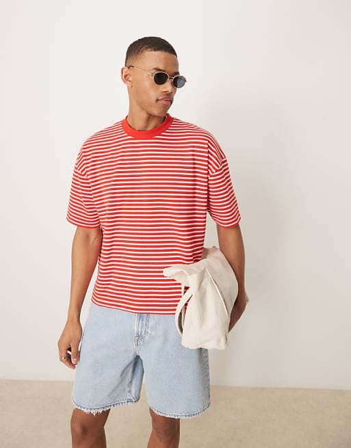 ASOS DESIGN heavyweight boxy oversized t-shirt in red and white stripe
