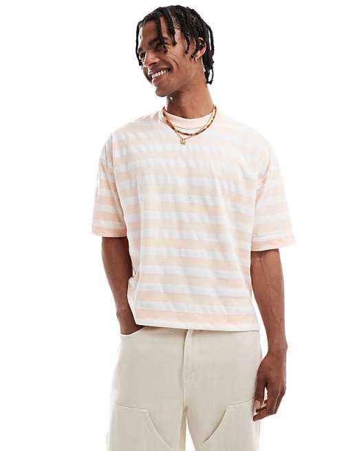 ASOS DESIGN heavyweight boxy oversized t-shirt in pink and white stripe