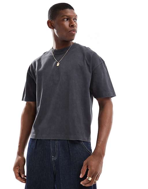 ASOS DESIGN Heavyweight Boxy Oversized T-shirt In Washed Black With Cherub Graphic