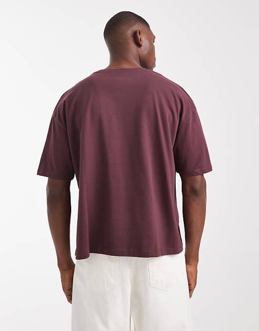 ASOS DESIGN Heavyweight Boxy Oversized T-shirt With Sport Embroidery In Burgundy