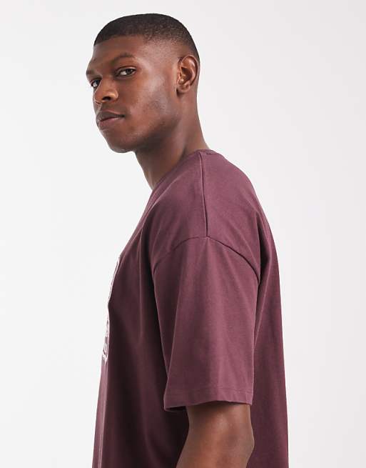 ASOS DESIGN Heavyweight Boxy Oversized T-shirt With Sport Embroidery In Burgundy