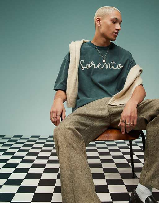 ASOS DESIGN heavyweight boxy oversized t-shirt with front print in washed green