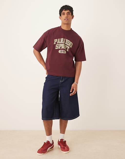 ASOS DESIGN Heavyweight Boxy Oversized T-shirt With Print In Burgundy