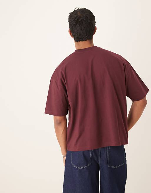 ASOS DESIGN Heavyweight Boxy Oversized T-shirt With Print In Burgundy