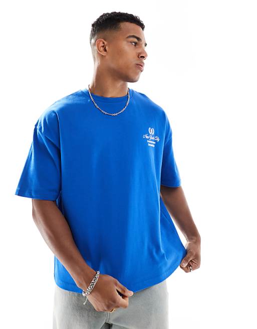 ASOS DESIGN Heavyweight Boxy Oversized T-shirt With City Graphic In Blue