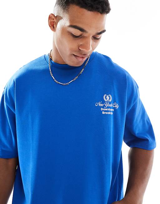 ASOS DESIGN Heavyweight Boxy Oversized T-shirt With City Graphic In Blue