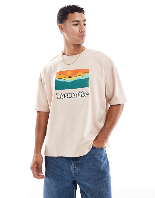 ASOS DESIGN heavyweight boxy oversized t-shirt with summer graphic in stone