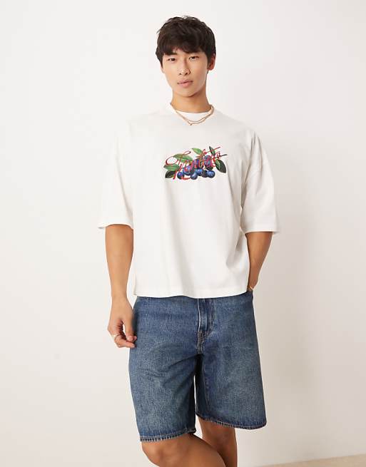 ASOS DESIGN Heavyweight Boxy Oversized T-shirt With Fruit Print In Off White