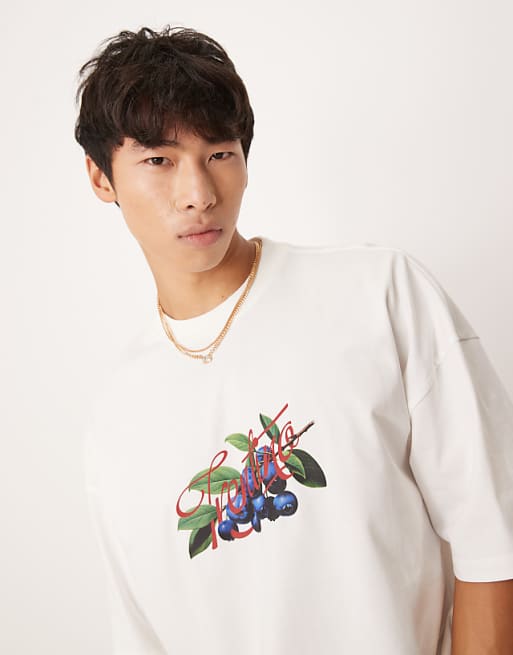 ASOS DESIGN heavyweight boxy oversized t-shirt with fruit print in off white