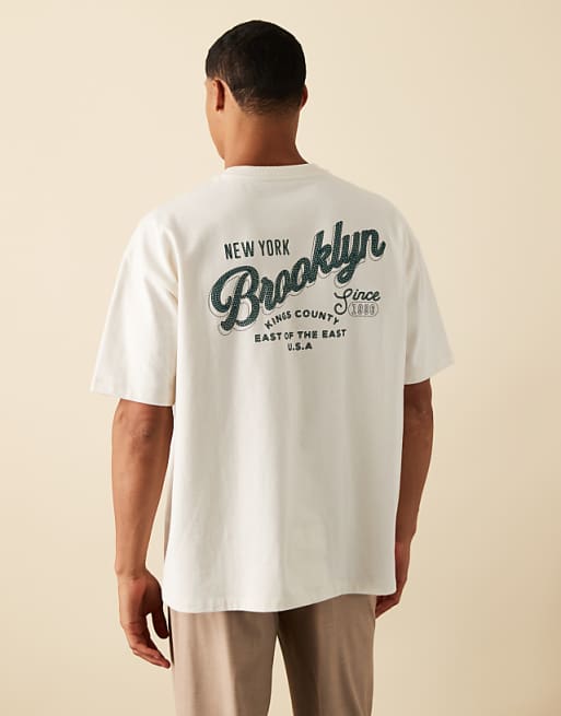 ASOS DESIGN Heavyweight Boxy Oversized T-shirt With City Print In Off White