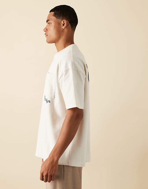 ASOS DESIGN Heavyweight Boxy Oversized T-shirt With City Print In Off White