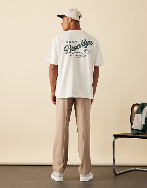 ASOS DESIGN heavyweight boxy oversized t-shirt with city print in off white