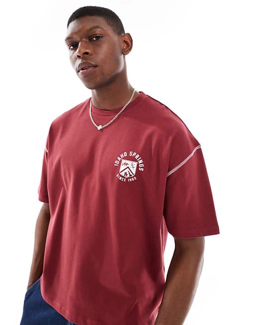 ASOS DESIGN Heavyweight Boxy Oversized T-shirt With Sport Graphic In Red