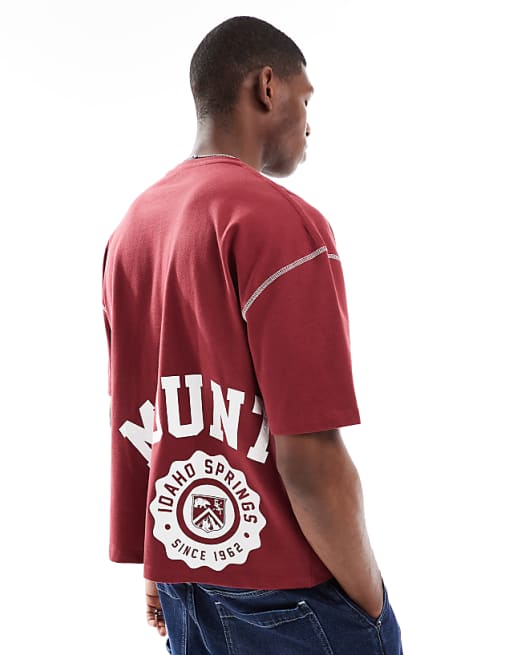 ASOS DESIGN heavyweight boxy oversized t-shirt with sport graphic in red