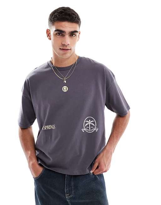 ASOS DESIGN Heavyweight Boxy Oversized T-shirt With City Print In Navy