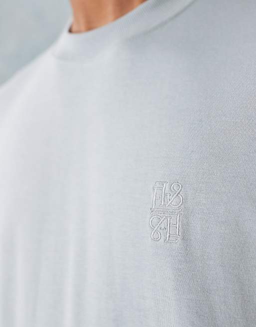 ASOS DESIGN Heavyweight Boxy Oversized T-shirt With Chest Logo Embroidery In Grey Texture
