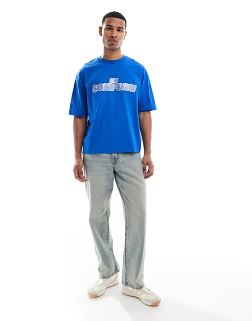 ASOS DESIGN Heavyweight Boxy Oversized T-shirt With Front Graphic In Blue