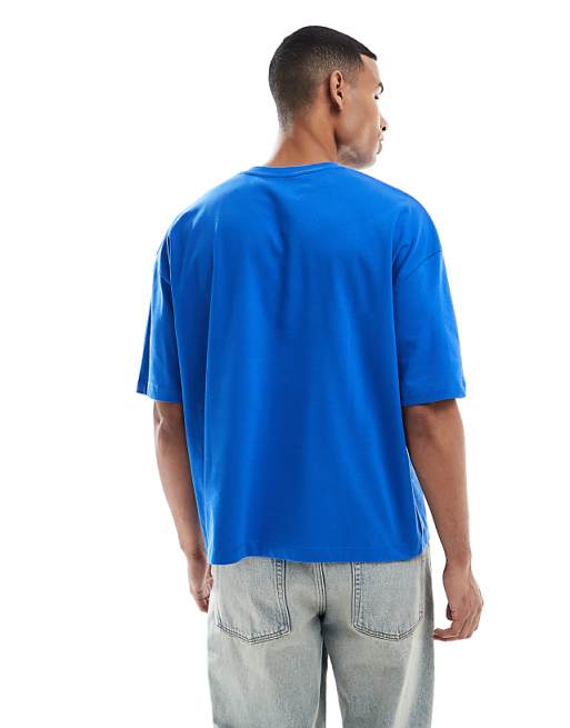 ASOS DESIGN Heavyweight Boxy Oversized T-shirt With Front Graphic In Blue