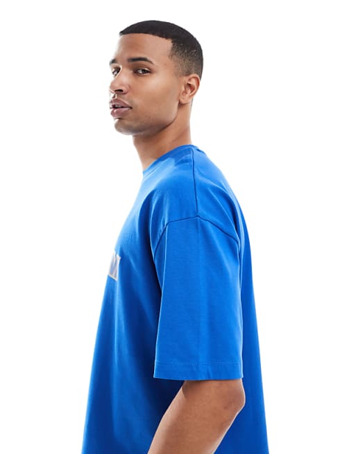 ASOS DESIGN Heavyweight Boxy Oversized T-shirt With Front Graphic In Blue