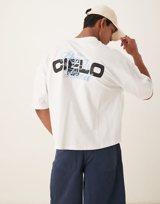 ASOS DESIGN heavyweight boxy oversized t-shirt with text print in white