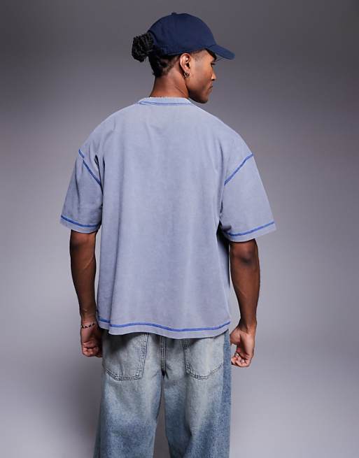 ASOS DESIGN Heavyweight Boxy Oversized T-shirt With City Graphic In Washed Grey