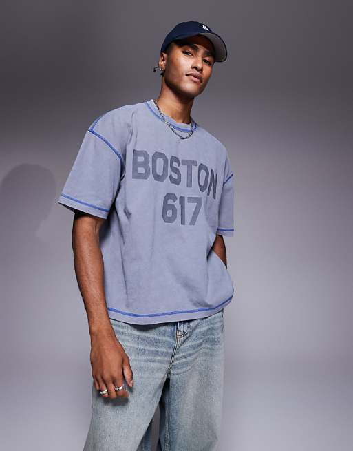 ASOS DESIGN heavyweight boxy oversized t-shirt with city graphic in washed grey