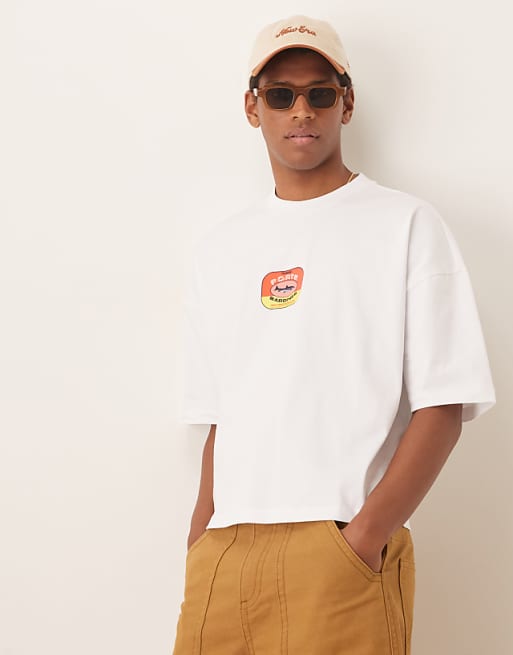 ASOS DESIGN heavyweight boxy oversized t-shirt with print in white