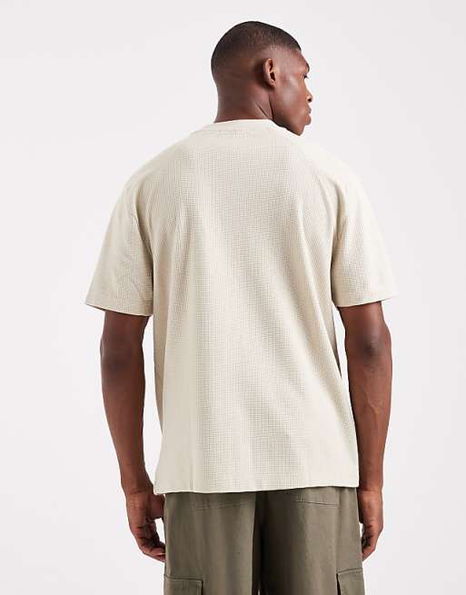 ASOS DESIGN Heavyweight Boxy Raglan T-shirt With Sports Graphic In Beige Waffle Texture