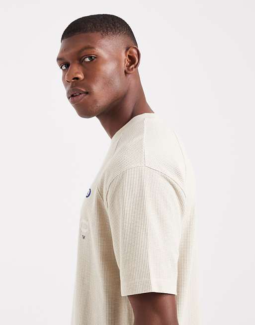 ASOS DESIGN Heavyweight Boxy Raglan T-shirt With Sports Graphic In Beige Waffle Texture